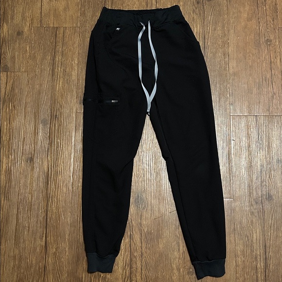Figs Pants - Figs Black Jogger Pants with White Accents